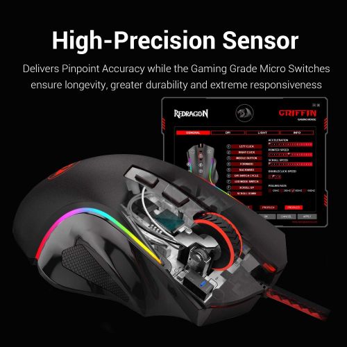  [아마존베스트]Redragon M602 RGB Wired Gaming Mouse RGB Spectrum Backlit Ergonomic Mouse Griffin Programmable with 7 Backlight Modes up to 7200 DPI for Windows PC Gamers (Black)