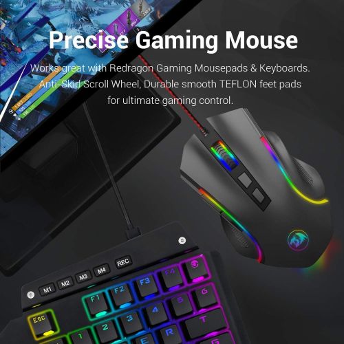  [아마존베스트]Redragon M602 RGB Wired Gaming Mouse RGB Spectrum Backlit Ergonomic Mouse Griffin Programmable with 7 Backlight Modes up to 7200 DPI for Windows PC Gamers (Black)