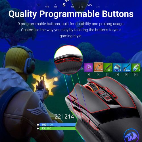  [아마존베스트]Redragon M801 PC Gaming Mouse LED RGB Backlit MMO 9 Programmable Buttons Mouse with Macro Recording Side Buttons Rapid Fire Button for Windows Computer Gamer (Wireless, Black)