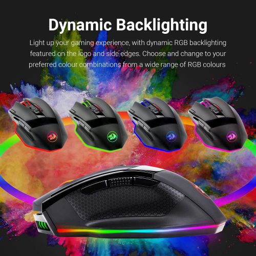  [아마존베스트]Redragon M801 PC Gaming Mouse LED RGB Backlit MMO 9 Programmable Buttons Mouse with Macro Recording Side Buttons Rapid Fire Button for Windows Computer Gamer (Wireless, Black)