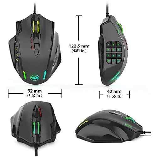  [아마존베스트]Redragon M908 Impact RGB LED MMO Mouse with Side Buttons Optical Wired Gaming Mouse with 12,400DPI, High Precision, 19 Programmable Mouse Buttons