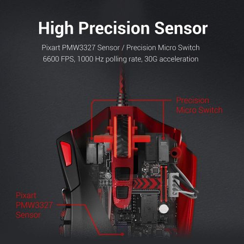  [아마존베스트]Redragon M901 PERDITION 16400 DPI High-Precision Programmable Laser Gaming Mouse for PC, MMO, 18 Programmable Buttons, Weight Tuning Cartridge, 12 Side Buttons, 5 programmable user