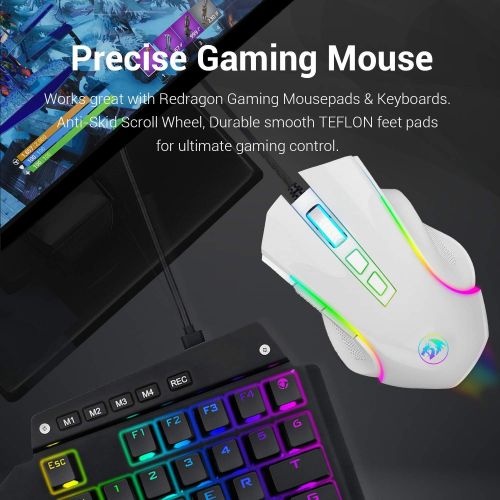  [아마존베스트]Redragon M602 RGB Wired Gaming Mouse RGB Spectrum Backlit Ergonomic Mouse Griffin Programmable with 7 Backlight Modes up to 7200 DPI for Windows PC Gamers (White)