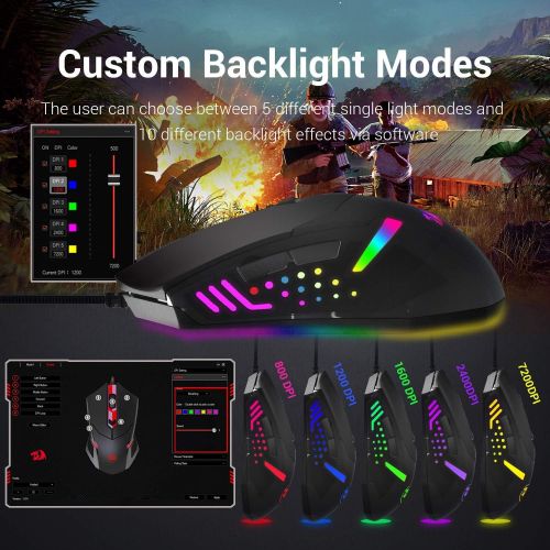  [아마존베스트]Redragon M601 RGB Gaming Mouse Backlit Wired Ergonomic 7 Button Programmable Mouse Centrophorus with Macro Recording & Weight Tuning Set 7200 DPI for Windows PC (Black)