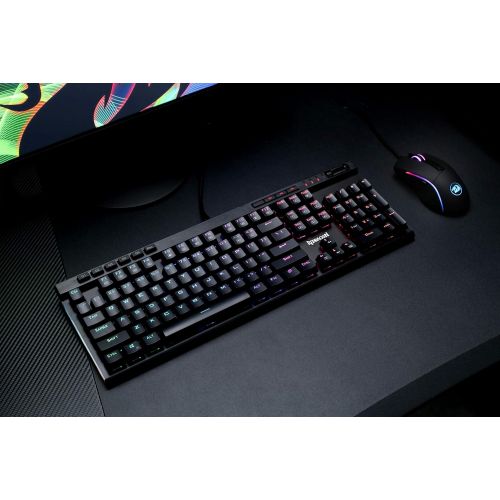  Redragon K580 VATA RGB LED Backlit Mechanical Gaming Keyboard 104 Keys Anti-ghosting with Macro Keys & Dedicated Media Controls, Onboard Macro Recording (Blue Switches)