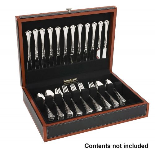  Reed & Barton Adams Flatware Chest, Black Leather with Cherry Trim