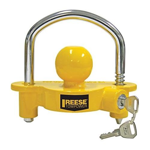  REESE Towpower 72783 Universal Coupler Lock, Adjustable Storage Security, Heavy-Duty Steel, Yellow and Chrome