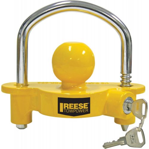  REESE Towpower 72783 Universal Coupler Lock, Adjustable Storage Security, Heavy-Duty Steel, Yellow and Chrome