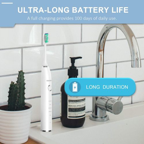 Reesino Sonic Electric Toothbrush Rechargeable with 100-day Battery Life, 5 Brushing Modes, IPX8...