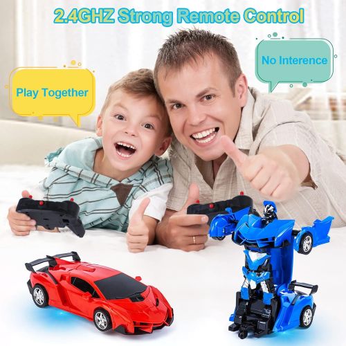  [아마존베스트]Refasy Remote Control Car for Boys 3-5, Hobby RC Robot Car Toy for 5-12 Year Old Deformation Car Transforming Toy RC Racing Cars for Kid Transformation Cars Racing Vehicle Robot To