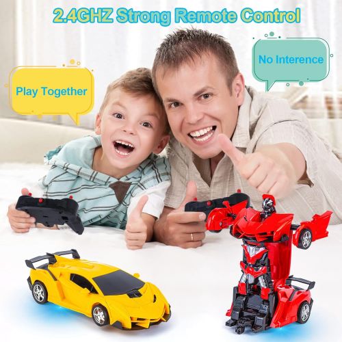  Refasy RC Cars for Boys Age 4-7,Remote Control Transformation Car Robot Toys for Child Electric Deformation Car Vehicle Toys for Kid 8-15 Ages Transforming Toy Deformed Cars Best B