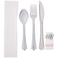 Reflections Plastic Fork, Knife, Spoon, Salt, Pepper, Paper Napkin Kit, Silver (100-Count)