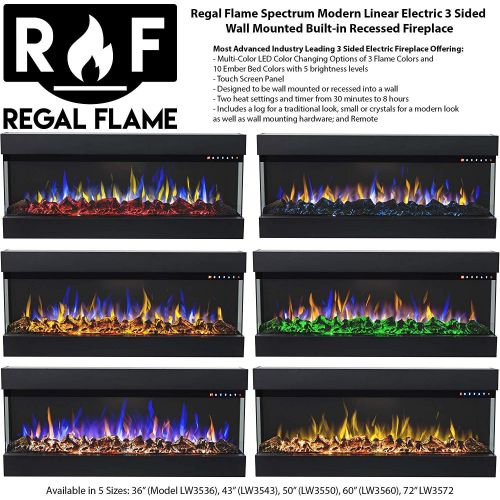  Regal Flame Spectrum Modern Linear Electric 3 Sided Wall Mounted Built-in Recessed Fireplace (36)