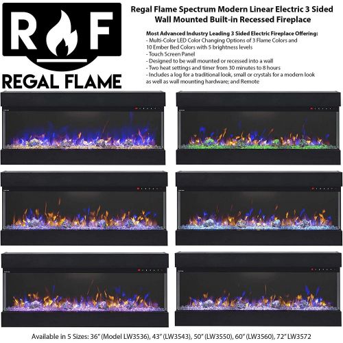  Regal Flame Spectrum Modern Linear Electric 3 Sided Wall Mounted Built-in Recessed Fireplace (36)