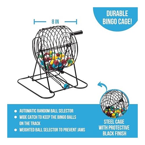  Regal Bingo Deluxe Bingo Game Set for Adults and Kids - Includes 6 Inch Bingo Wheel Cage, 75 Balls, Master Board, 18 Cards and Colorful Chips - Fun Family Bingo Night