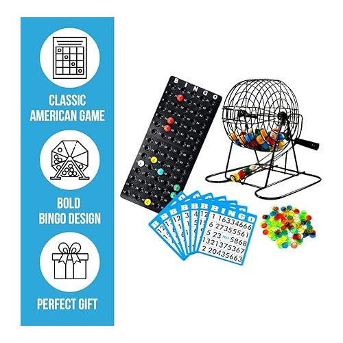  Regal Bingo Deluxe Bingo Game Set for Adults and Kids - Includes 6 Inch Bingo Wheel Cage, 75 Balls, Master Board, 18 Cards and Colorful Chips - Fun Family Bingo Night