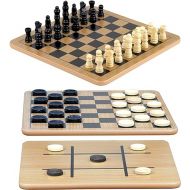 Regal Games - Reversible Wooden Board for Chess, Checkers & Tic-Tac-Toe - 24 Interlocking Wooden Checkers and 32 Standard Chess Pieces - for Age 8 to Adult for Family Fun