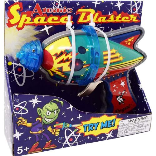  Regal Games Tin Atomic Space Blaster with Revving Gears and Cosmic Light Up Effect