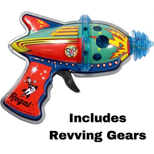  Regal Games Tin Atomic Space Blaster with Revving Gears and Cosmic Light Up Effect