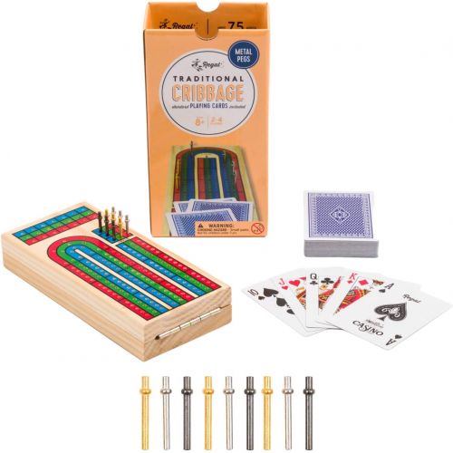  [아마존베스트]Regal Games Wooden Cribbage Board Game with Metal Pegs and a Standard Deck of Playing Cards