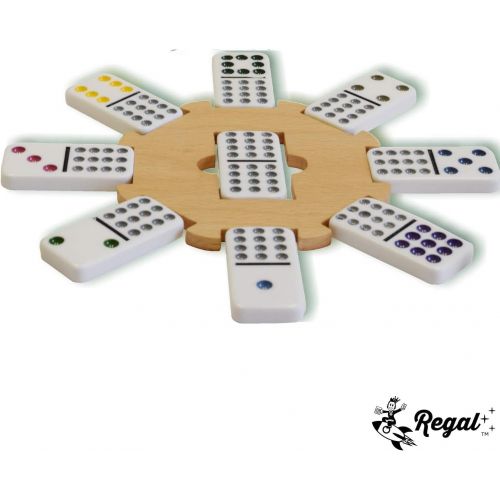  [아마존베스트]Regal Games Double 12 Colored Dot Dominoes Mexican Train Game Set with Wooden Hub, 91 Domino Tiles, 4 Metal Trains, and Collectors Tin