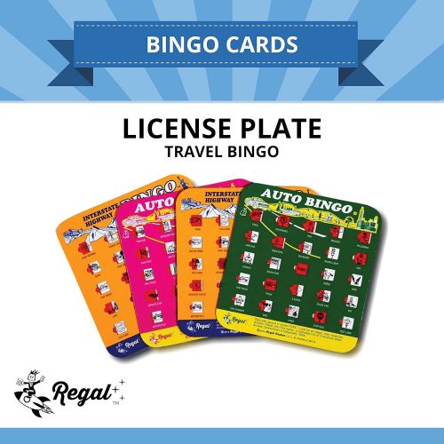  [아마존베스트]Regal Games Original Assorted Auto and Interstate Travel Bingo Set, Bingo Cards Great for Family Vacations, Car Rides, and Road Trips, Multi Color, 4 Pack