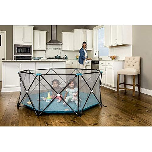  [아마존베스트]Regalo My Play Portable Playard Indoor and Outdoor with Carry Case and Adjustable/Washable, Teal, 8-Panel