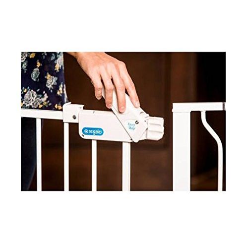  Regalo Extra Wide Wide Span Pet & Baby Safety Security Gate with 3 Extensions White - For a Doorway, Balcony, Top and Bottom of Staircases or a Wide Hall | Great Baby Shower Gift