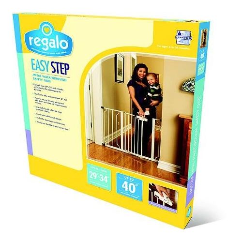 Regalo Easy Step Walk Through Baby Gate, Pressure Mount with Included Extension Kit
