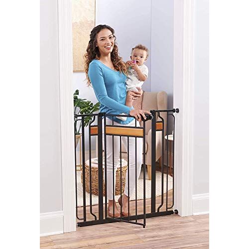  Regalo Home Accents Extra Tall and Wide Walk Thru Baby Gate, Includes Decor Hardwood, 6-Inch Extension Kit, 4-Inch Extension Kit, 4 Pack of Pressure Mount Kit and 4 Pack of Wall Mo