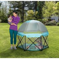 Regalo 6 Panel Foldable and Portable Play Yard with Carrying Case and Full Coverage Canopy, Aqua