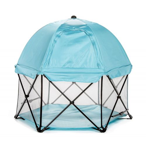  Regalo 6 Panel Foldable and Portable Play Yard with Carrying Case and Full Coverage Canopy, Aqua