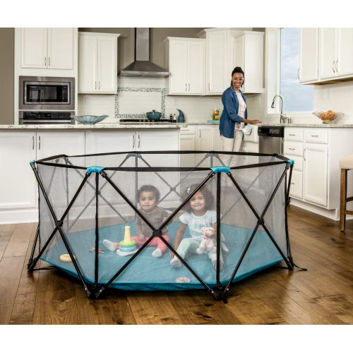 Regalo 8 Panel Foldable and Portable Play Yard with Carrying Case and Full Coverage Canopy, Teal