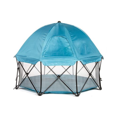  Regalo 8 Panel Foldable and Portable Play Yard with Carrying Case and Full Coverage Canopy, Teal