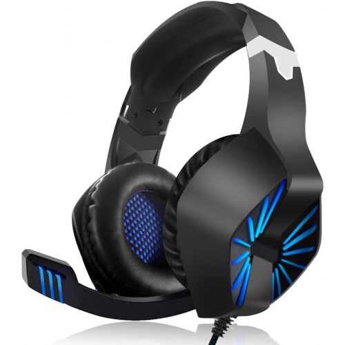  [아마존 핫딜]  [아마존핫딜]RegeMoudal Gaming Headset for Xbox One, PS4, PC, Noise Cancelling Over Ear Headphones Mic, Blue LED Light, Subwoofer Surround, Soft Memory Earmuffs for PC Laptop Tablet and Smart P