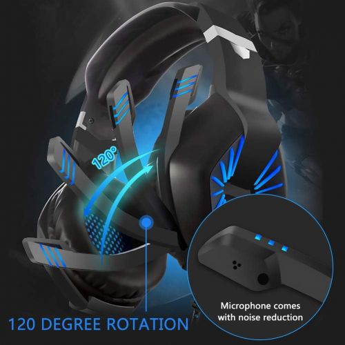  [아마존 핫딜]  [아마존핫딜]RegeMoudal Gaming Headset for Xbox One, PS4, PC, Noise Cancelling Over Ear Headphones Mic, Blue LED Light, Subwoofer Surround, Soft Memory Earmuffs for PC Laptop Tablet and Smart P