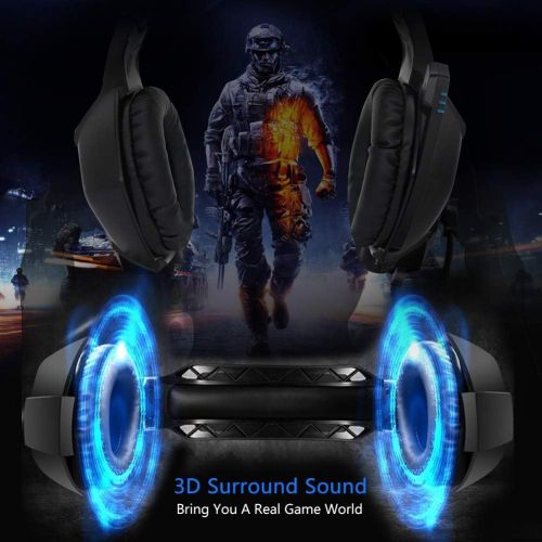  [아마존 핫딜]  [아마존핫딜]RegeMoudal Gaming Headset for Xbox One, PS4, PC, Noise Cancelling Over Ear Headphones Mic, Blue LED Light, Subwoofer Surround, Soft Memory Earmuffs for PC Laptop Tablet and Smart P