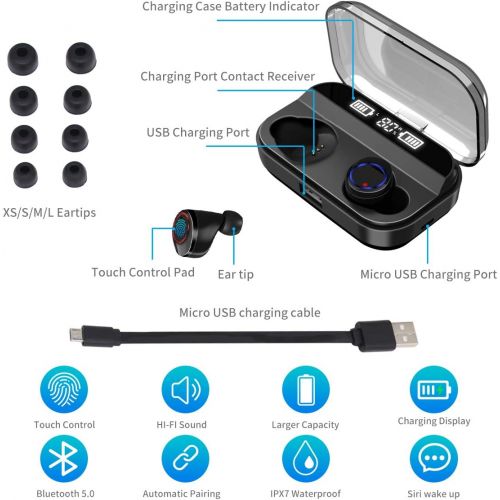  [아마존 핫딜]  [아마존핫딜][2019 Latest Style]Wireless Earbuds, RegeMoudal Bluetooth Earbuds with Charging Display,Bluetooth Headset Wireless Earphones IPX7 Waterproof Bluetooth 5.0 Hi-Fi Stereo Sound with 4