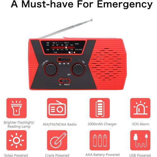  [아마존 핫딜]  [아마존핫딜][2019 Upgraded Version] RegeMoudal Emergency Solar Hand Crank Radio, NOAA Weather Radio for Emergency with AM/FM, LED Flashlight, Reading Lamp, 2000mAh Power Bank and SOS Alarm