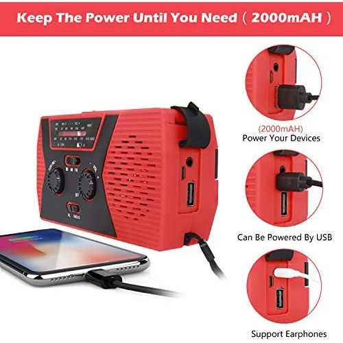  [아마존베스트][2019 Upgraded Version] RegeMoudal Emergency Solar Hand Crank Radio, NOAA Weather Radio for Emergency with AM/FM, LED Flashlight, Reading Lamp, 2000mAh Power Bank and SOS Alarm