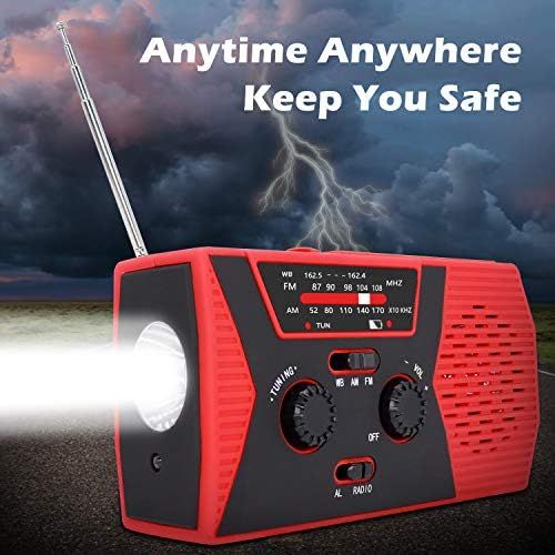  [아마존베스트][2019 Upgraded Version] RegeMoudal Emergency Solar Hand Crank Radio, NOAA Weather Radio for Emergency with AM/FM, LED Flashlight, Reading Lamp, 2000mAh Power Bank and SOS Alarm