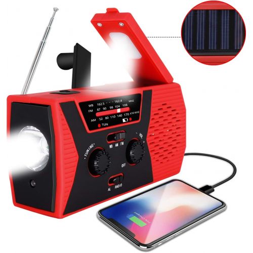  [아마존베스트][2019 Upgraded Version] RegeMoudal Emergency Solar Hand Crank Radio, NOAA Weather Radio for Emergency with AM/FM, LED Flashlight, Reading Lamp, 2000mAh Power Bank and SOS Alarm