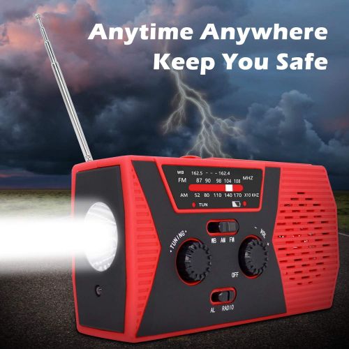  [아마존베스트][2019 Upgraded Version] RegeMoudal Emergency Solar Hand Crank Radio, NOAA Weather Radio for Emergency with AM/FM, LED Flashlight, Reading Lamp, 2000mAh Power Bank and SOS Alarm