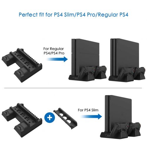  [아마존 핫딜]  [아마존핫딜]RegeMoudal PS4 / PS4 Slim vertikaler Stander mit eingebautem Luefter, Playstation Ladestation Standfuss mit Dual Controller Ladestation, Multifunktionaler vertikaler Kuehlungs-Standpl