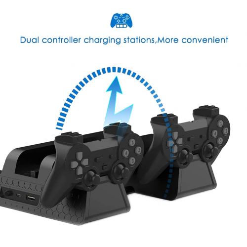  [아마존 핫딜]  [아마존핫딜]RegeMoudal PS4 / PS4 Slim vertikaler Stander mit eingebautem Luefter, Playstation Ladestation Standfuss mit Dual Controller Ladestation, Multifunktionaler vertikaler Kuehlungs-Standpl