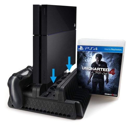  [아마존 핫딜]  [아마존핫딜]RegeMoudal PS4 / PS4 Slim vertikaler Stander mit eingebautem Luefter, Playstation Ladestation Standfuss mit Dual Controller Ladestation, Multifunktionaler vertikaler Kuehlungs-Standpl