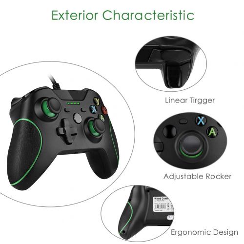  Xbox One Wired Controller, RegeMoudal Xbox One PC Game Wired Controller Windows PC (XP, WIN7, WIN8, WIN10) with Dual Vibration and Ergonomic Wired Game Controller. (Black)