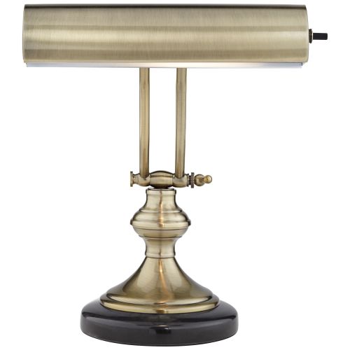 Regency Hill Traditional Piano Banker Desk Lamp LED Adjustable Black Marble Base Antique Brass Shade for Office Table