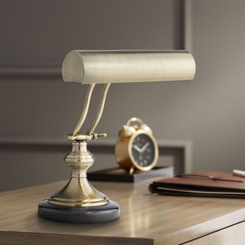  Regency Hill Traditional Piano Banker Desk Lamp LED Adjustable Black Marble Base Antique Brass Shade for Office Table