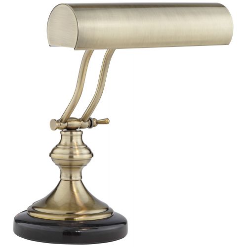  Regency Hill Traditional Piano Banker Desk Lamp LED Adjustable Black Marble Base Antique Brass Shade for Office Table